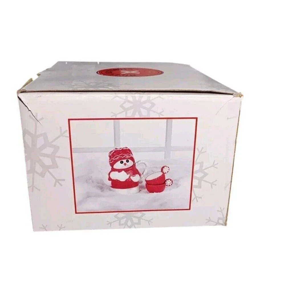 New Department 56 Billy Buttons Hot Cocoa Set Pot and 2 Cups Year 2002 Snowman